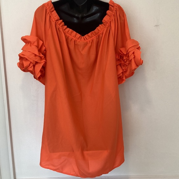 ASHLEY STEWART Tangerine Ruffled Short Sleeve Top 18/20 NWT - Picture 5 of 5